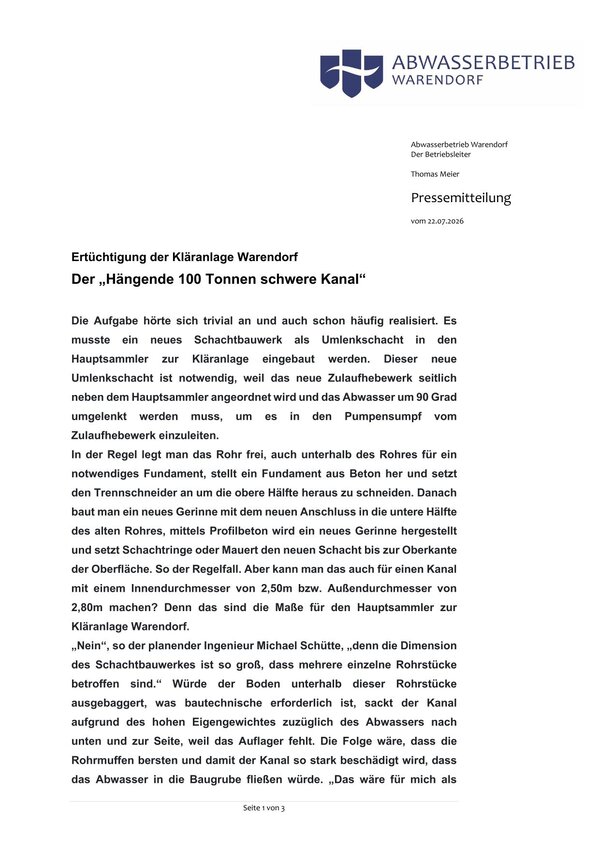 Der hängende Kanal Pressemitteilung 1
