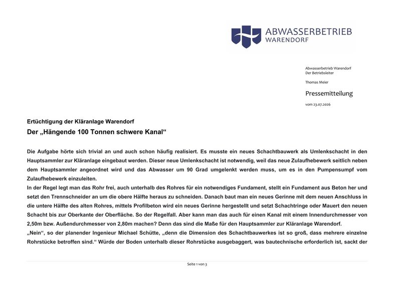Der hängende Kanal Pressemitteilung 1