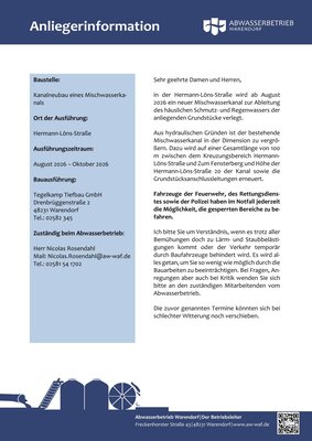 Anliegerinformation Hermann-Löns-Straße